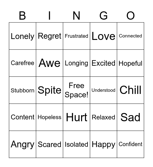 Emotion Bingo Card