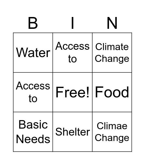 U3T2 Vocabulary Bingo Card