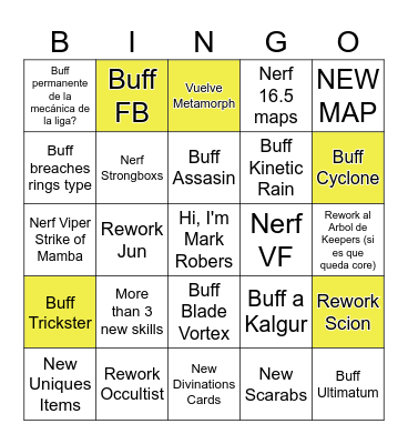 Poe Bingo Fede 3.28 Bingo Card