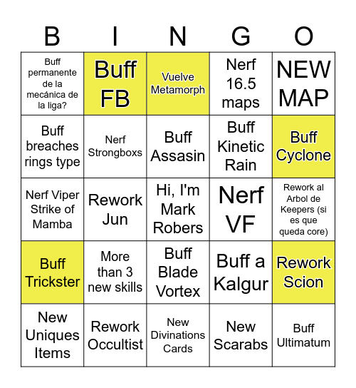 Poe Bingo Fede 3.28 Bingo Card