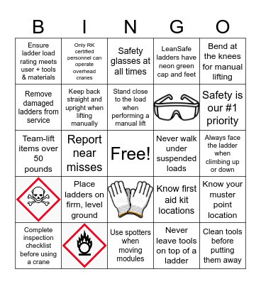 RK Safety Bingo Card