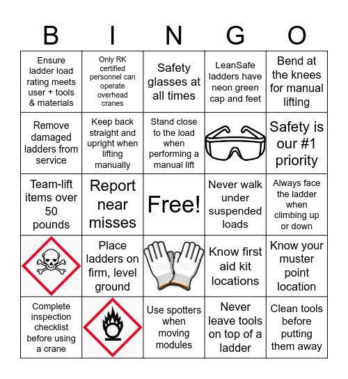 RK Safety Bingo Card