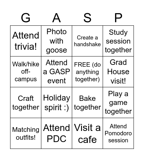Big/Little Sib GASP-O! Bingo Card