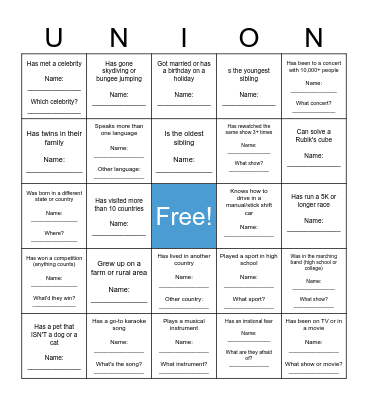 Union Bingo Card