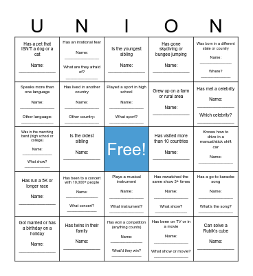 Union Bingo Card