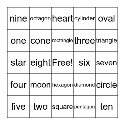 NUMBERS & SHAPES Bingo Card