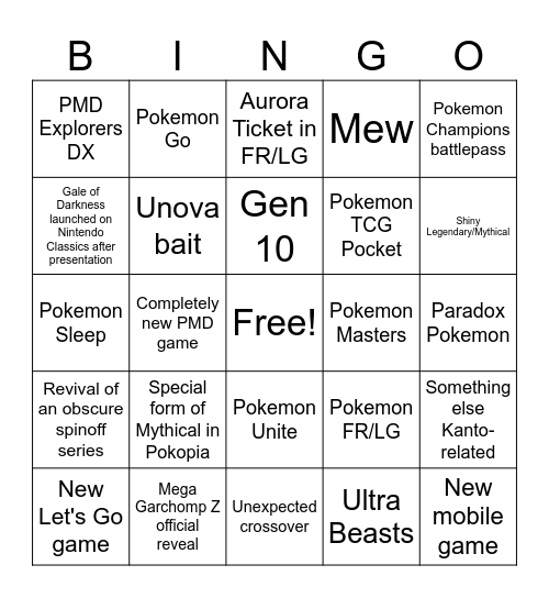 Pokemon Day 2026 Bingo Card