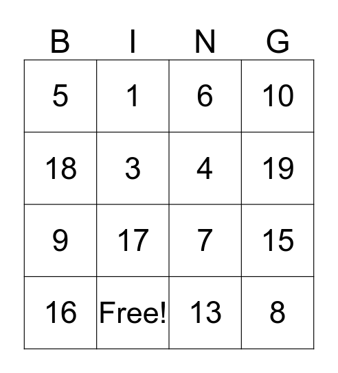 Numbers in French 20 Bingo Card