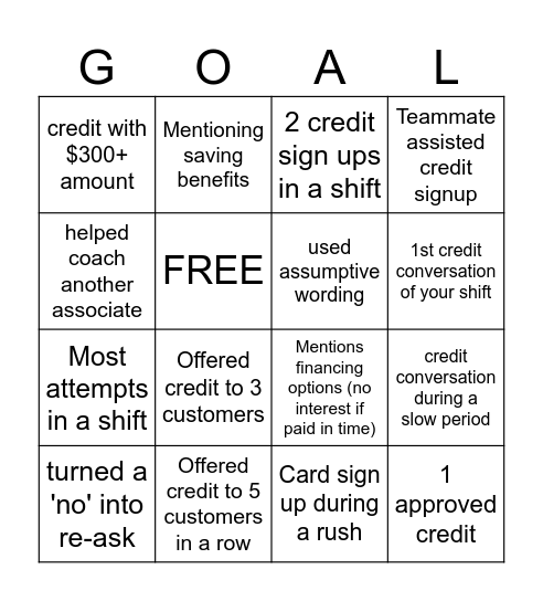 CREDIT CRAZE Bingo Card