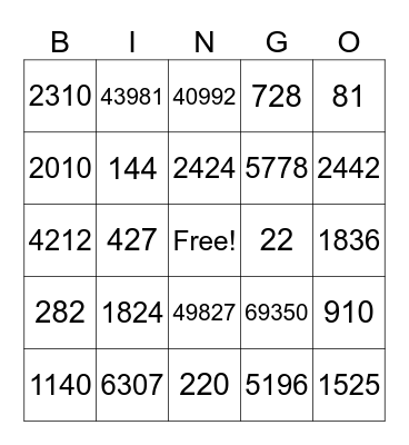 Multiplication Bingo 3 Bingo Card