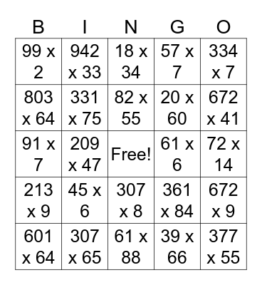 Multiplication Bingo 4 Bingo Card