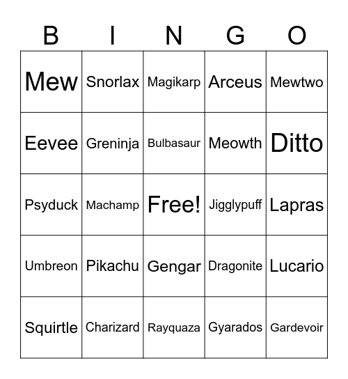 Untitled Bingo Card