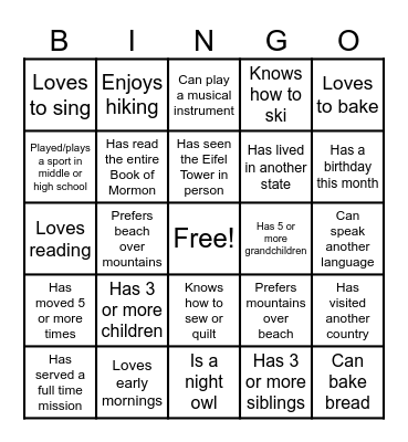 Sister Scoop Bingo Card