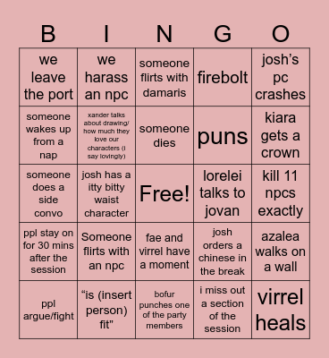 Arquadia Bingo Card
