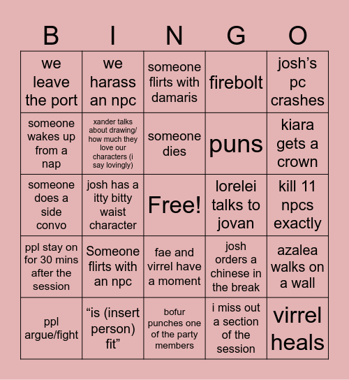 Arquadia Bingo Card