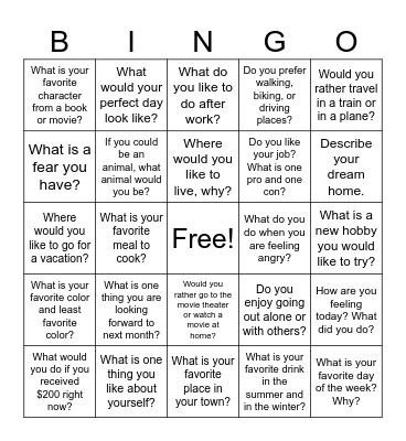 Conversation Bingo 2 Bingo Card