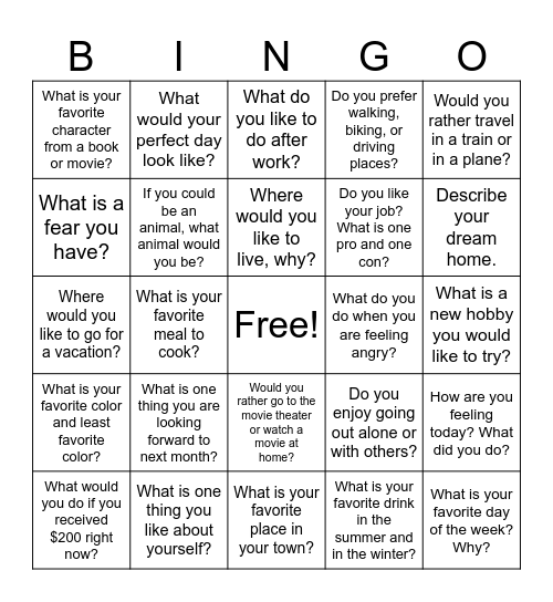 Conversation Bingo 2 Bingo Card