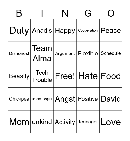 Family Reunification Bingo Card