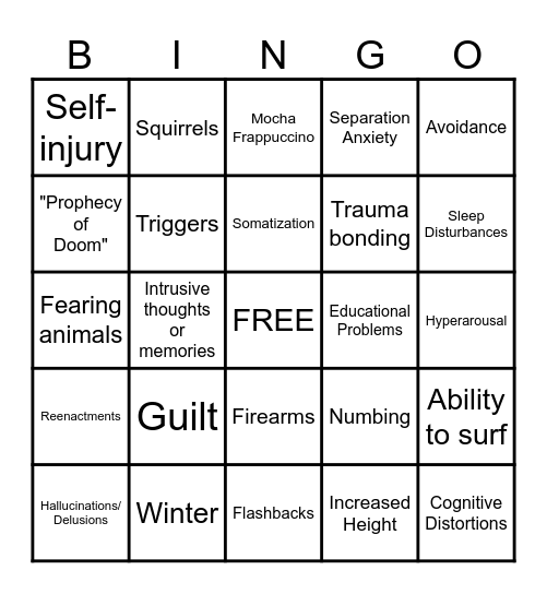Exposure to DV in Childhood Bingo Card