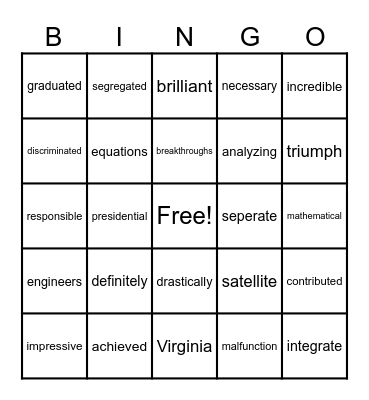A Hidden Figure Bingo Card