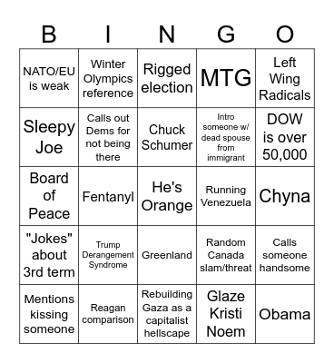 SOTU 2026 Bingo Card