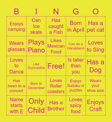 Rheya's Golden Birthday Bingo Card