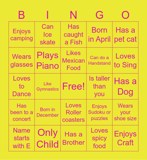 Rheya's Golden Birthday Bingo Card