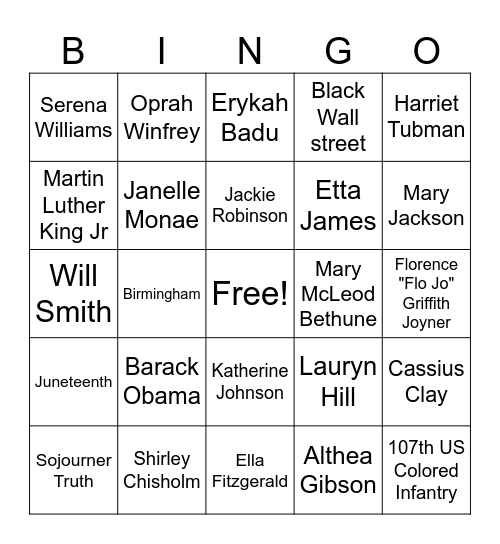 Black History Bingo Card