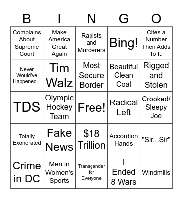 SOTU 2026 Bingo Card