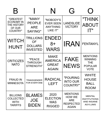 2026 STATE OF THE UNION Bingo Card