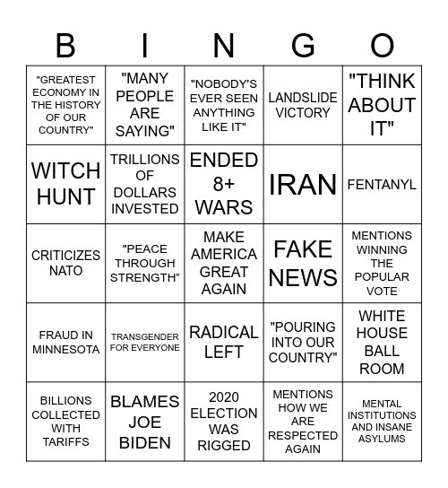 2026 STATE OF THE UNION Bingo Card