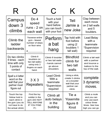 Rock Climbing Bingo Card