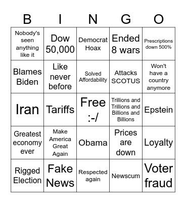 State of the "Union" Bingo Card