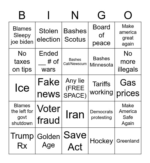 TRUMP SOTU BINGO Card