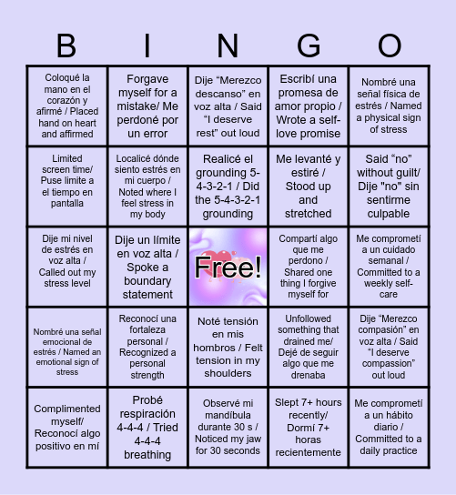 Amor Propio Bingo Card