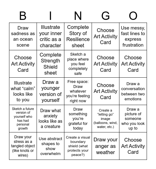 Drawing Challenge Bingo Card