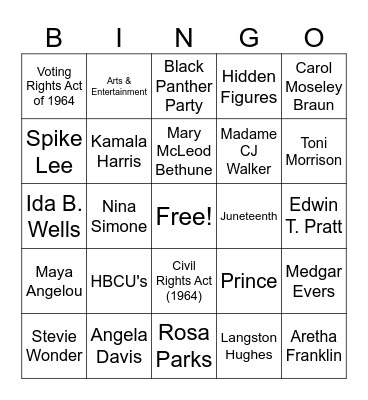 Black History Month Trivia Bingo Card