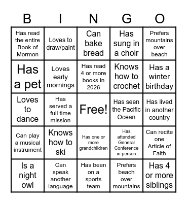 Sister Scoop Bingo Card