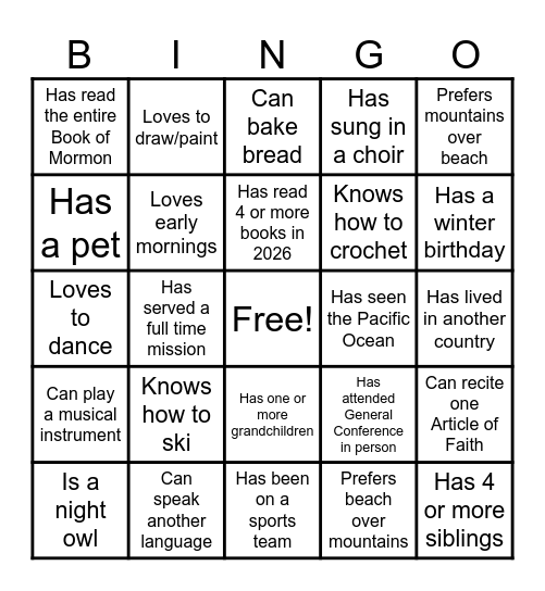Sister Scoop Bingo Card