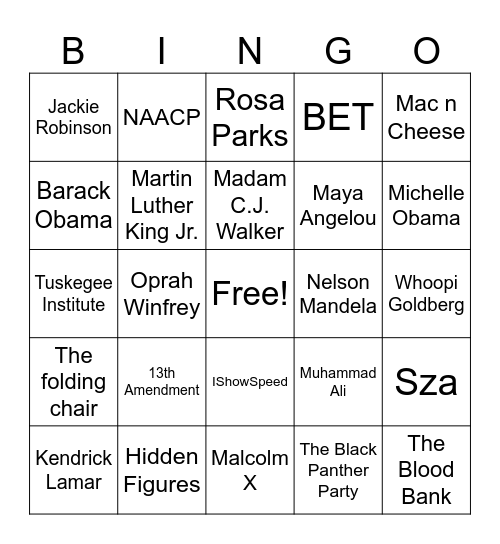 Black History Month Bingo Card