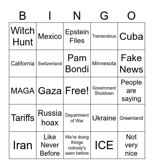 State of the Union Bingo Card