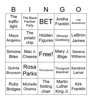 Black History Month Bingo Card