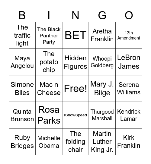Black History Month Bingo Card