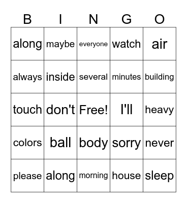 HFW Bingo Card