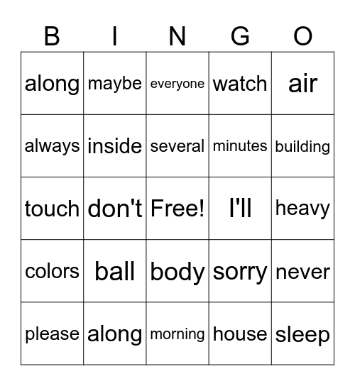 HFW Bingo Card
