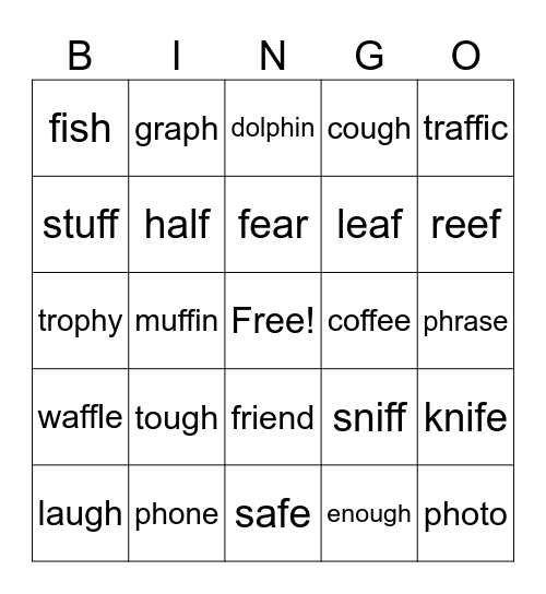 Same Sound Different Spelling /f/ Bingo Card