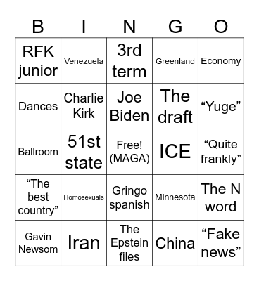 State of the Union Bingo Card
