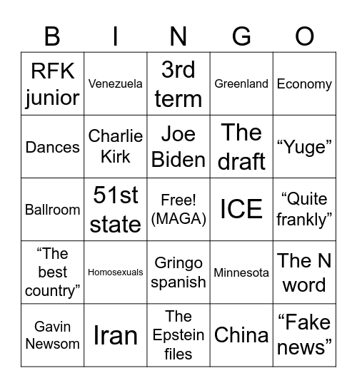 State of the Union Bingo Card