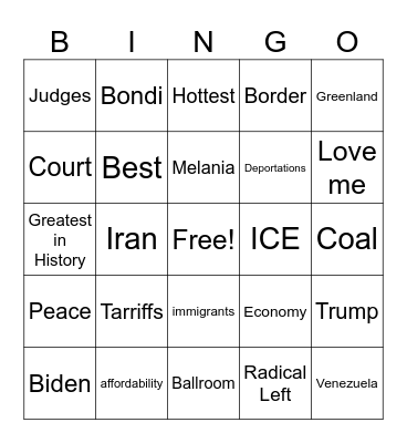 2026 State of the Union Address Bingo Card
