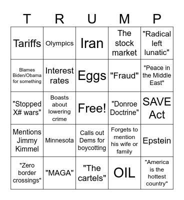 2026 SOTU Bingo Card
